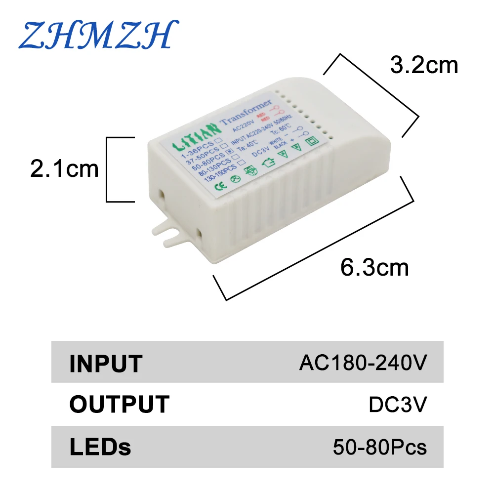 ZHMZH 1-36pcs 40-60pcs 50-80pcs Leds Electronic Transformer LED Controller Power Supply LED Driver 220V To DC3V