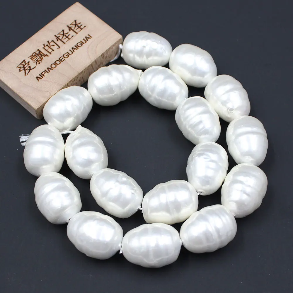 APDGG Big Natural White Thread Oval Egg Sea Shell Mother of pearl Loose Beads 15.5'' For Necklace Jewelry Making DIY