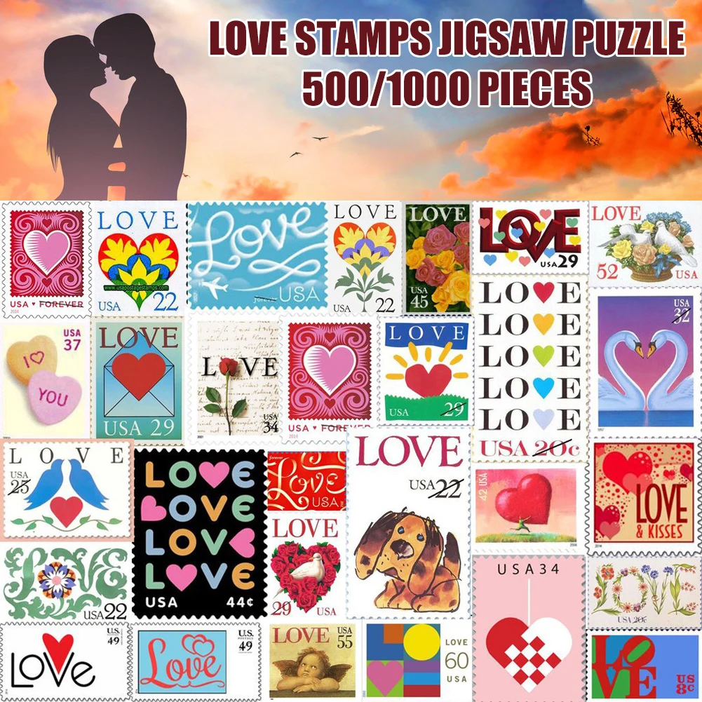 

Love Stamps Jigsaw Puzzle 500/1000 Pieces Brain Exercise Puzzle Game for Couple Easy to Collect FOU99