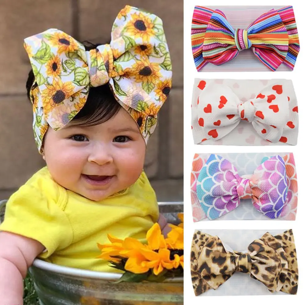 

30pc/lot Newborn Girls Adjustable 7" Print patterned bows,Heart/Plaid/Leopard/Floral/Milk/Dot Print Head wraps Turban Headbands