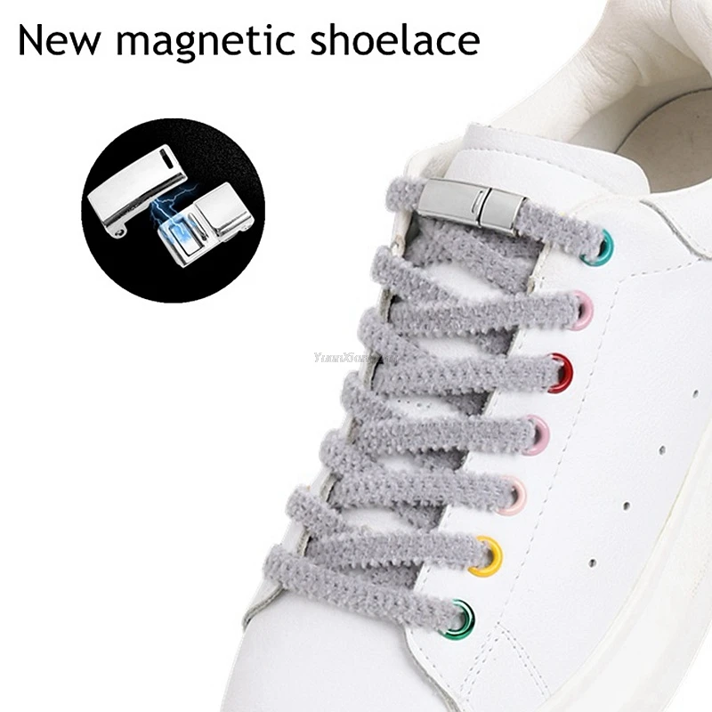 Magnetic Lock Shoelaces New Plush Elastic No tie Shoe laces Sneakers for Shoelace Kids Adult Boots Laces One Size Fits All Shoes