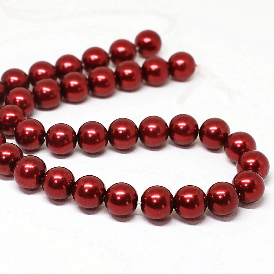 Top quality 4 6 8 10 12 14mm dark red simulated-pearl glass round loose beads charm women fit for diy necklace jewelry making