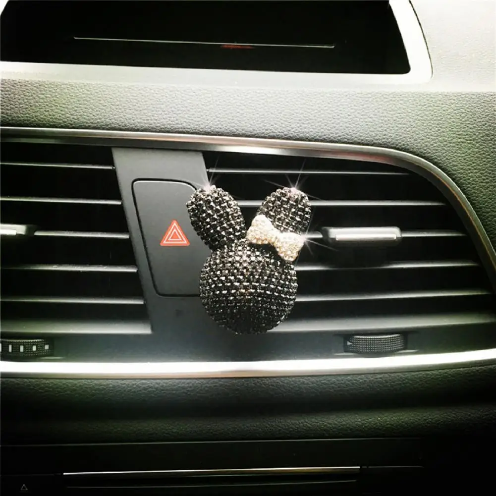 Car Air Freshener Holder Bunny Bowknot Shape Shiny Rhinestone Auto Air Outlet Freshener Perfume Clip for Car