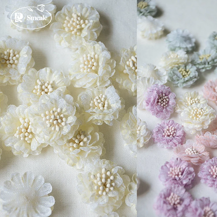 Mini 3D Lace Fabric Flower for Children's Clothes, Hand Flower Material, Baby Hair Accessories, Wedding Dress, RS2970, 10Pcs