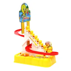 ODILO 1PCS Cartoon Mini Electric Little Duck Climb The Stairs Track Slide Sound and Light Music Child Toy