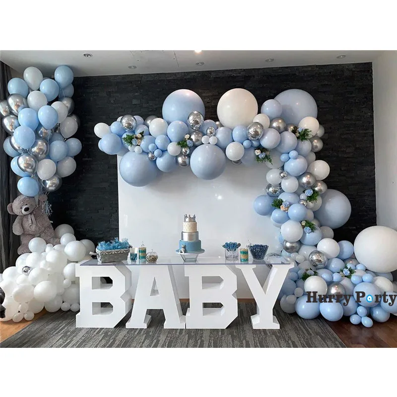 

350Pcs Baby 1St Happy Birtyday Balloon Decoration Silver Macaron Blue Balloons Decor Backdrop Baby Shower Supplies