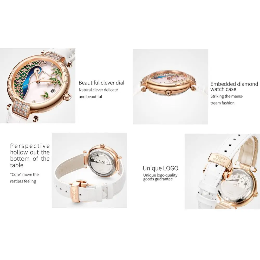 Zegarki damskie Reef Tiger, damski zegarek na rękę damski automatyczny mechaniczny zegarek na rękę sukienka zegarek relogio femino top luksusowa marka