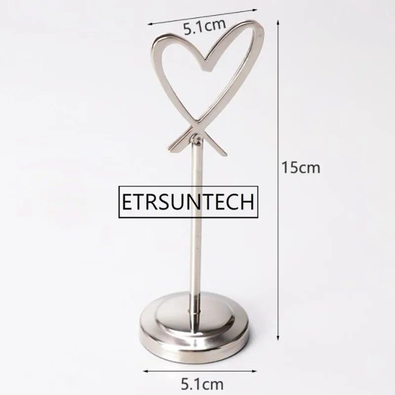 15pcs Stainless Steel Heart Shaped Table Number Place Card Holder Menu Stand for Wedding Restaurant Home Decoration