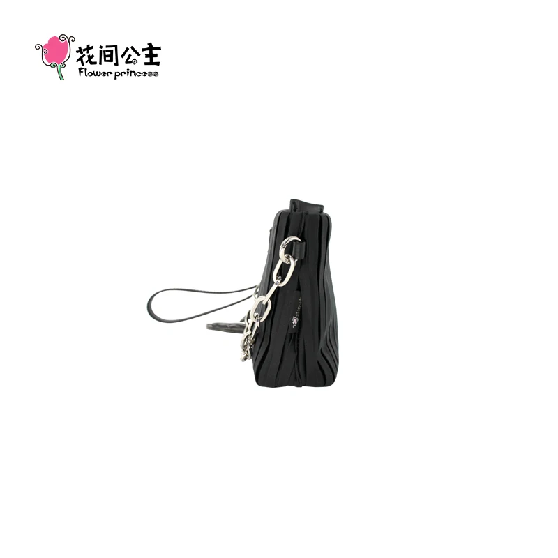 Flower Princess Interlude Women\'s Bag 2024 New Spring Pleated Cloth Black Fashion Chain Small Shoulder Crossbody Clutch Female B