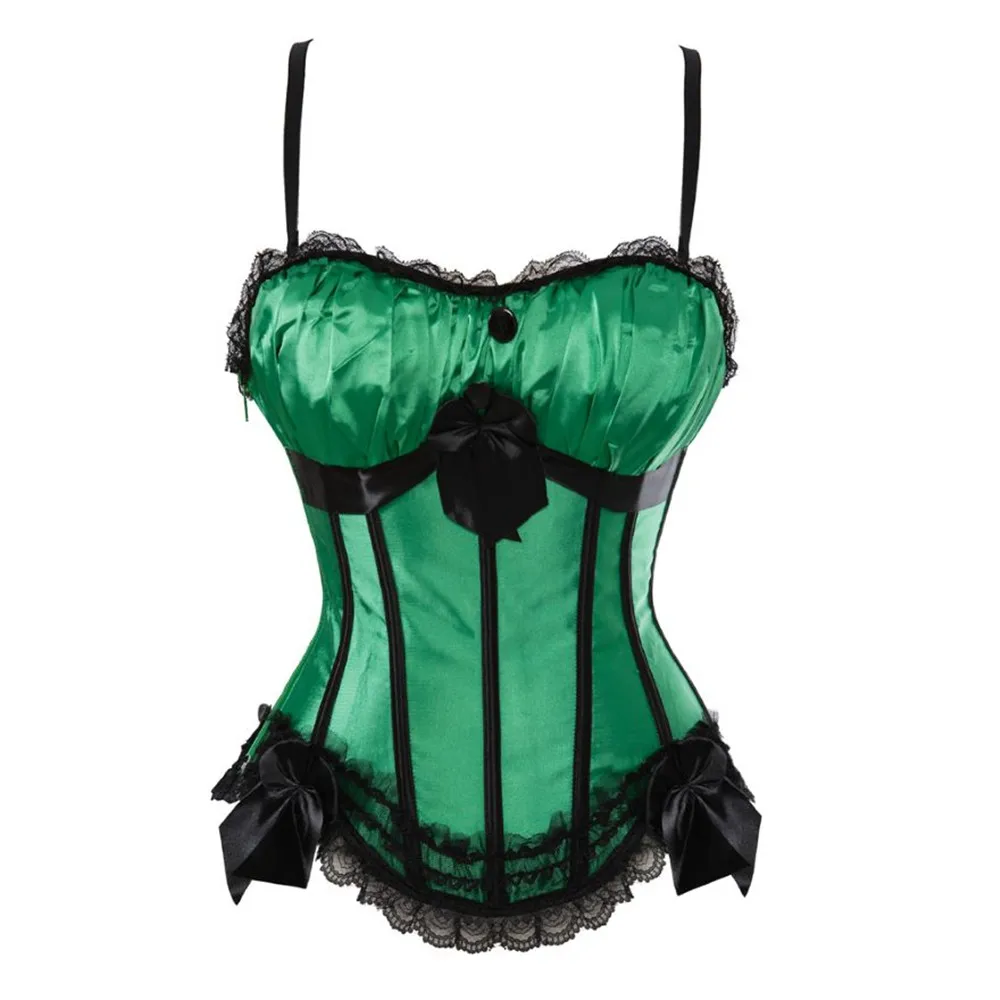 Women Sexy Satin Shoulder Straps Overbust Corset Fashion Underwear Cup Body Shaping Bustiers Tops Black Red Green White