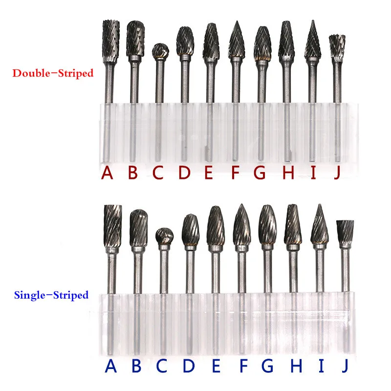 

10Pcs/Box Rotary Burrs Electric mill accessories Rotary Files Tungsten Carbide Steel Rotary Burr Bit Set 3mm Shank 6mm Cut Head