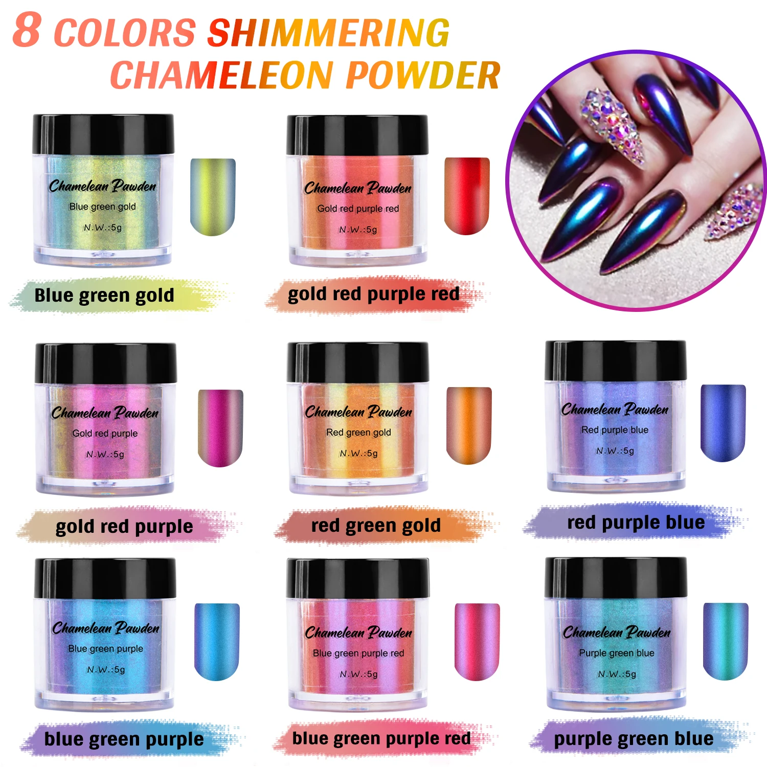 Chameleon Resin Paint Set Color Changing Pearlescent Epoxy Resin Pigment Powder Magic Color Changing Powder Used To Make Jewelry