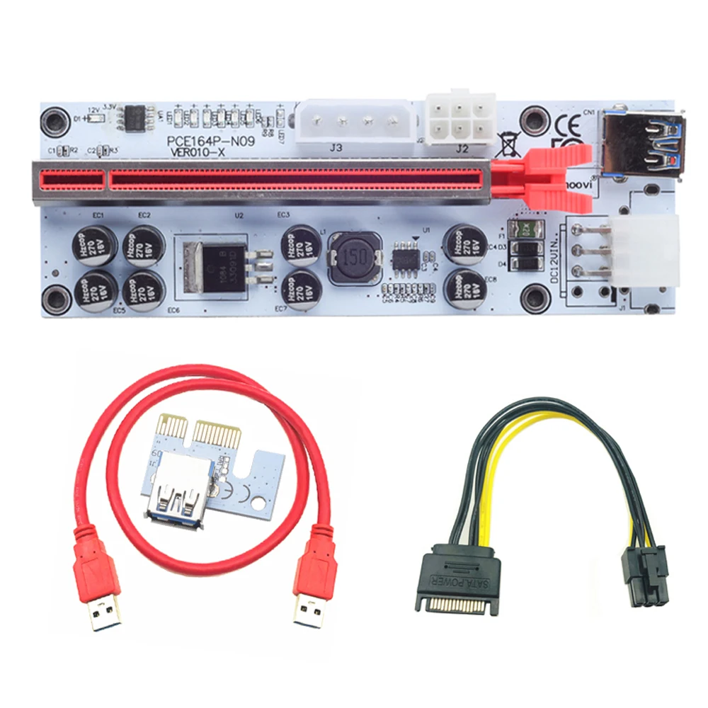 1 ZU 10PCS VER010-X PCIE Riser 010 Riser PCI Express X16 Riser Für Video Karte 4Pin 6Pin Power 8 kapazität LED Für Bergbau Bergmann