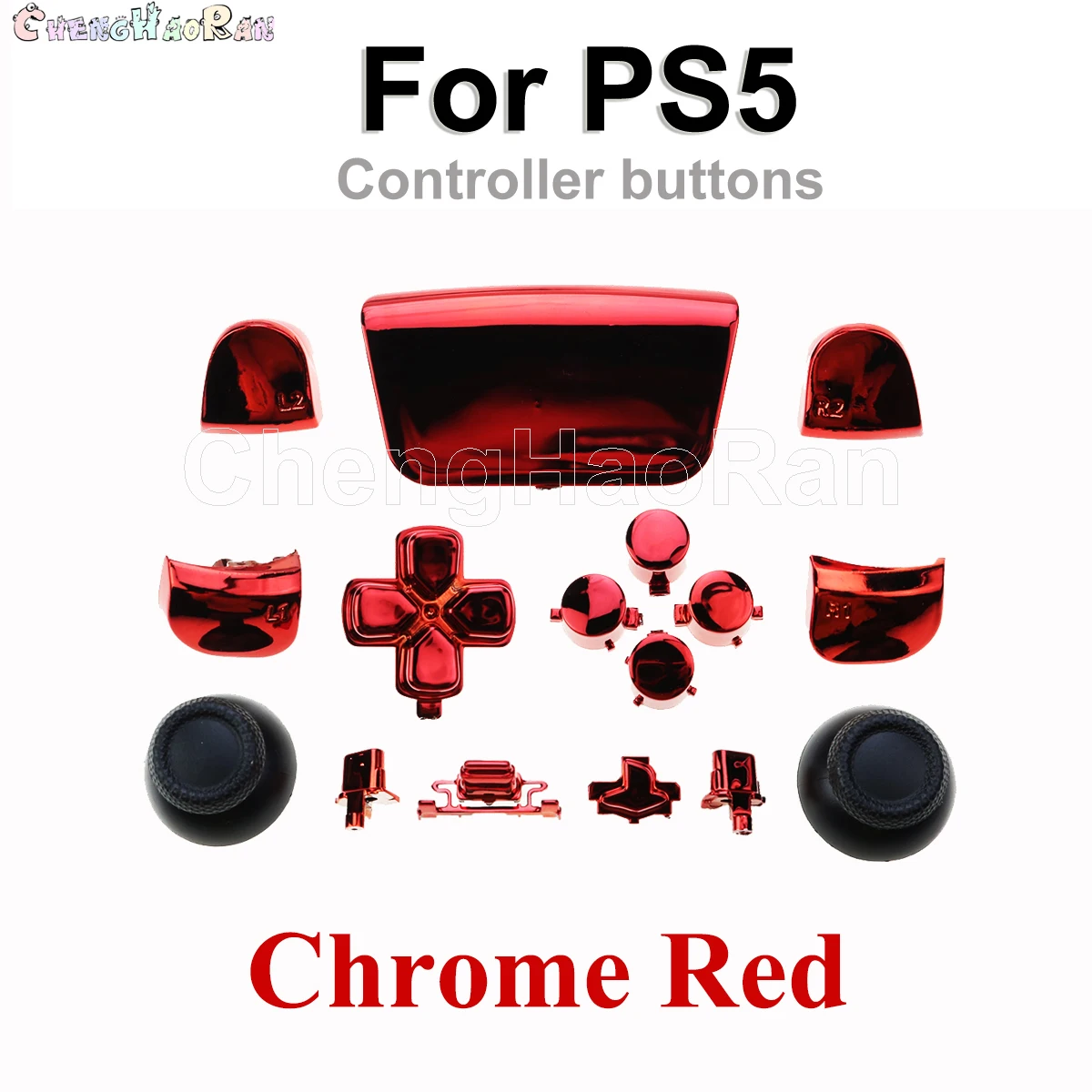 1set Chrome Joystick Key Replacement Shell Case Cover Cap for PS5 ABXY L1 L2 R1 R2 button Gamepad Handle Controller Accessories