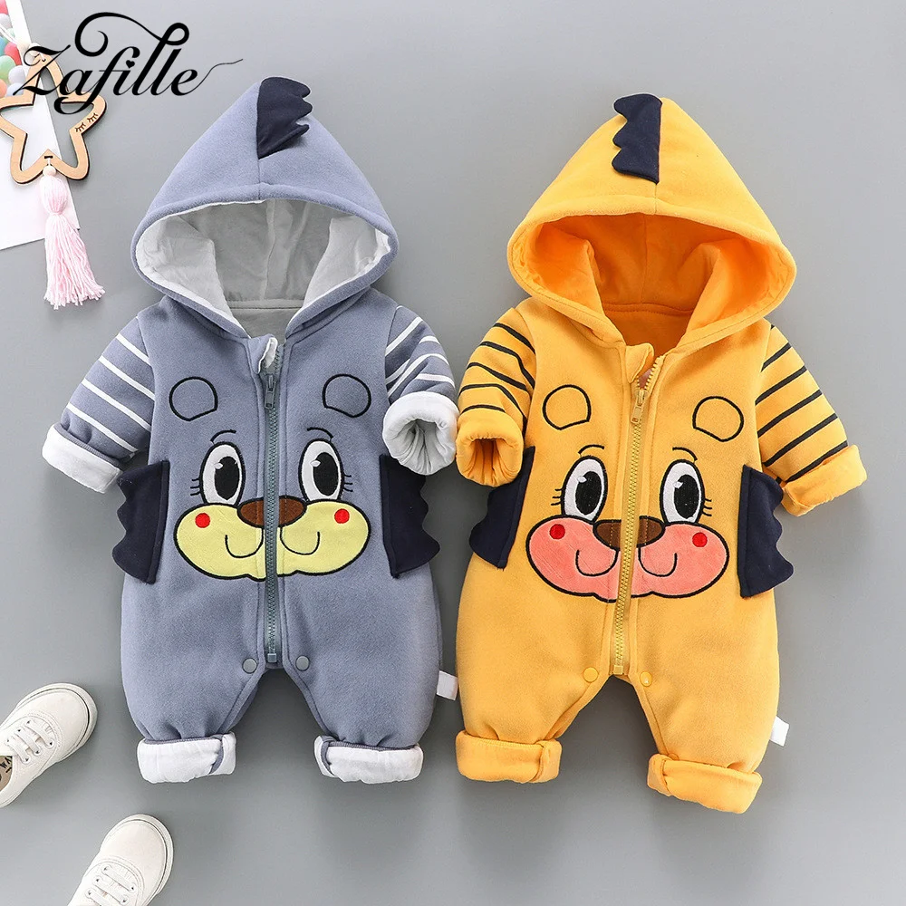 

ZAFILLE Newborn Baby Winter Clothes Cartoon Bear Toddler Boy Clothes Zipper Hooded Boys Romper Baby Costume Winter Jumpsuit Kids