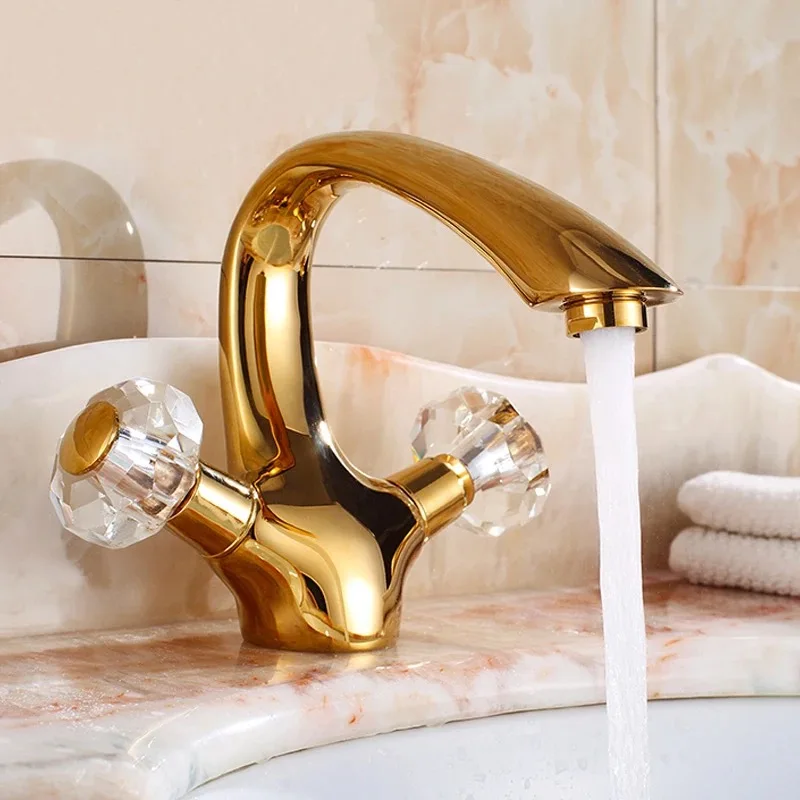 

Luxury crystal brass Gold / Chrome bathroom sink faucet top quality copper cold hot water mixer basin tap faucet