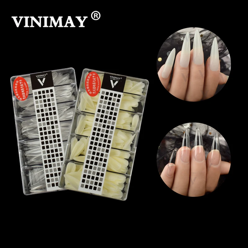 VINIMAY 100% No-Trace Coverage Fake Nails  French White Transparent False Acrylic Nails Tips UV Gel Manicure Fake Nail Tips