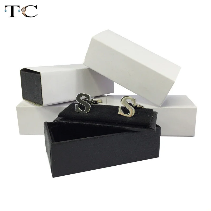 High End Men's French Shirt Cuff Box Black Square Round Leather Flannel Jewelry Box Birthday Party Gift Box 100/200pcs