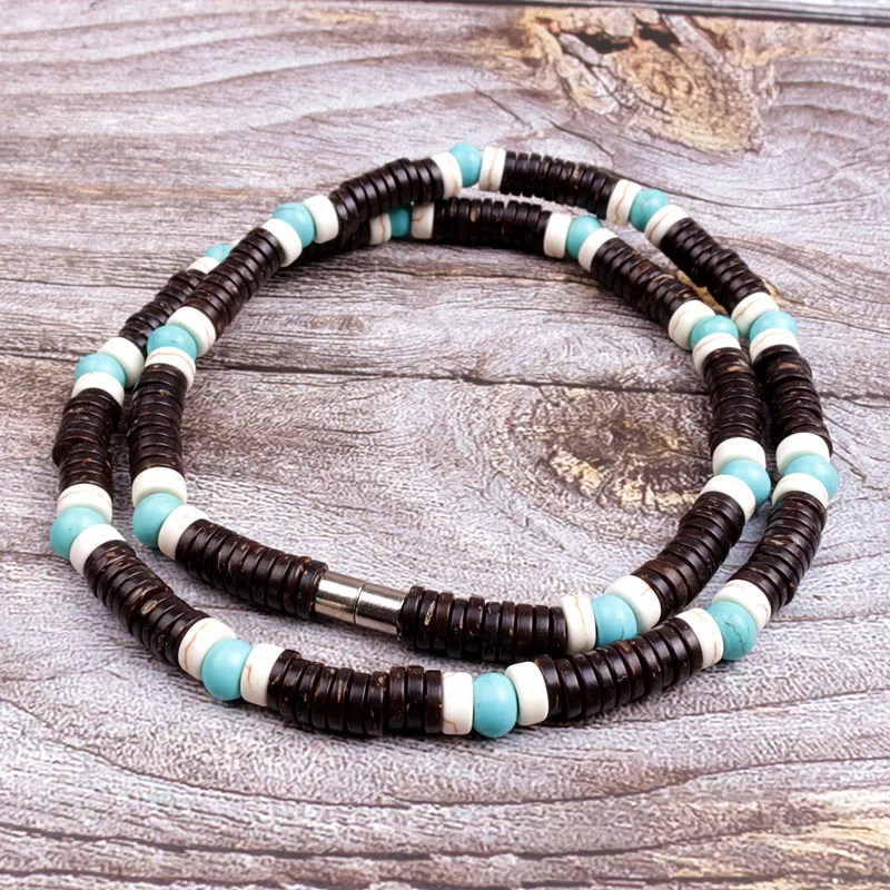 Natural coconut shell spacer beads Surfer Necklace for men tribal jewelry