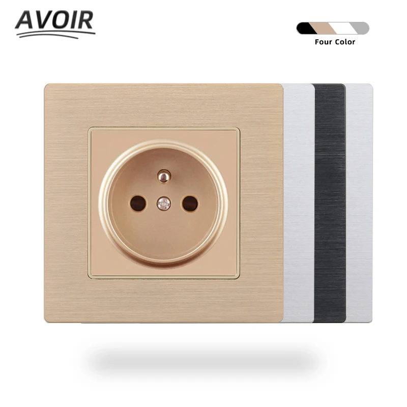 

Avoir French Plug Wall Socket FR Electrical Sockets Outlets Wall Plug Aluminum Alloy Brushed Frame 16A 100-250V Belgium Poland