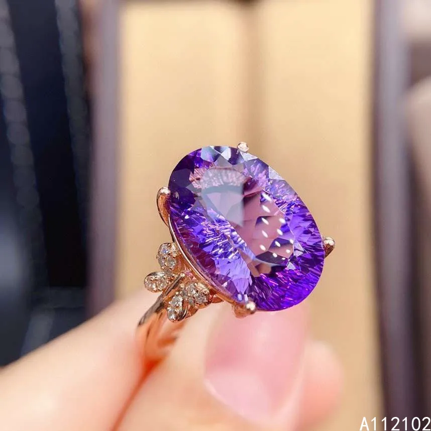 KJJEAXCMY fine jewelry 925 sterling silver inlaid natural Amethyst Girl's Ring Halloween Wedding Engagement Anniversary Gift