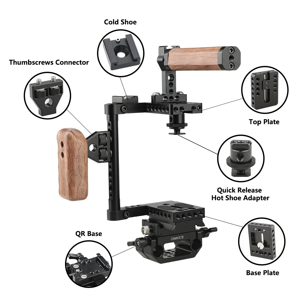 HDRIG универсальная ручка для DSLR-камеры (левая деревянная ручка) с деревянной ручкой быстросъемная клетка в комплекте для камеры