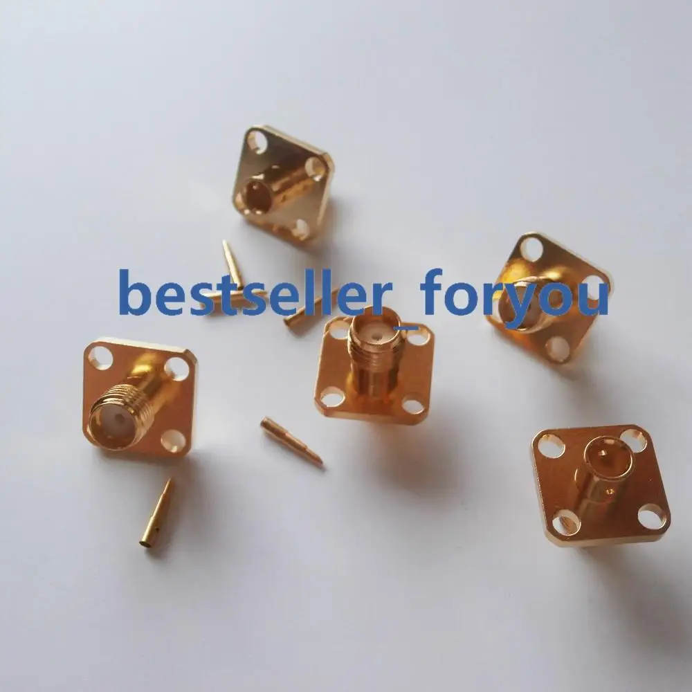 5x Connector RPSMA Female Plug 4-holes Flange Solder RG402 0.141