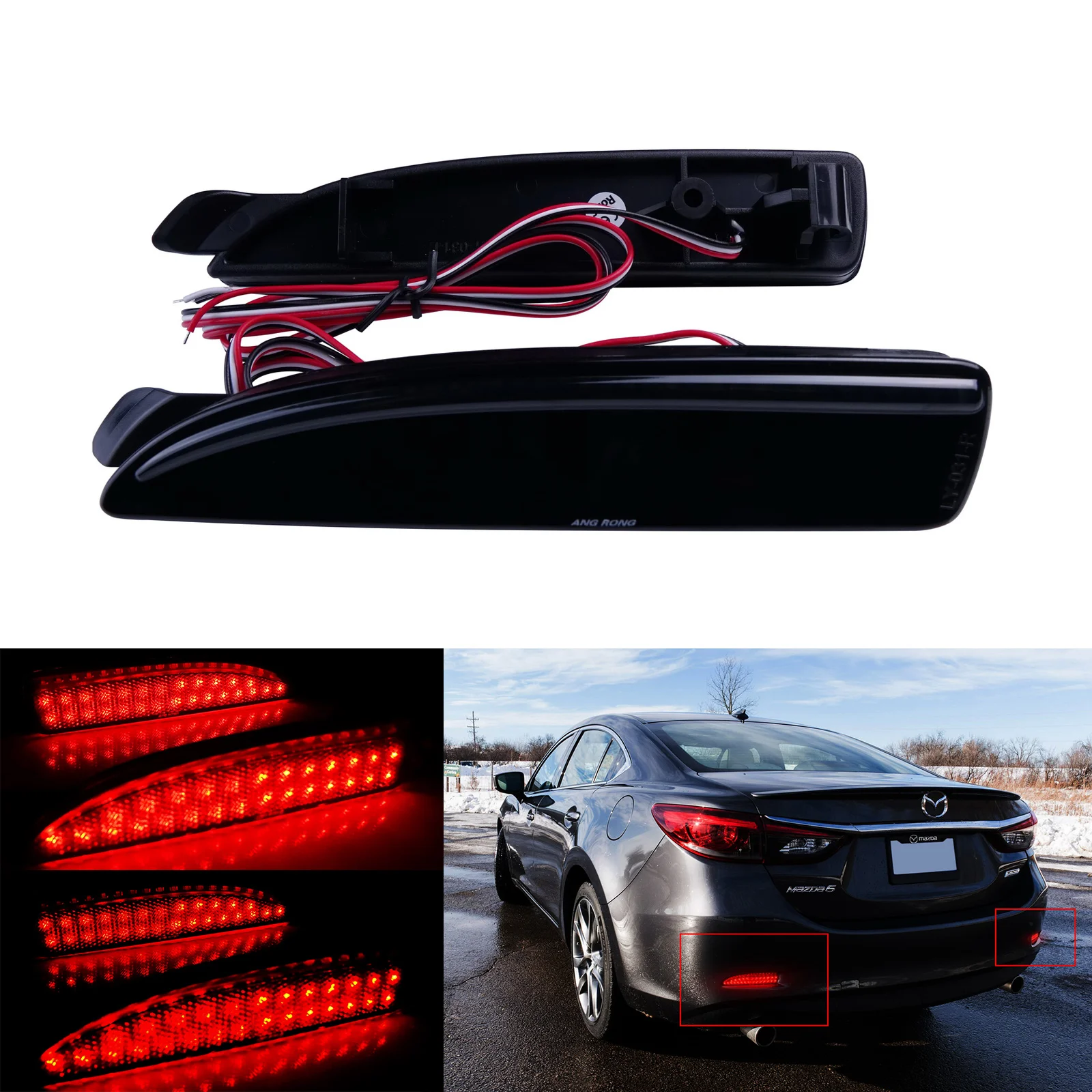 

Set Rear Bumper Reflector LED Brake Light Black For Mazda3 Axela BM BK5P BKEP