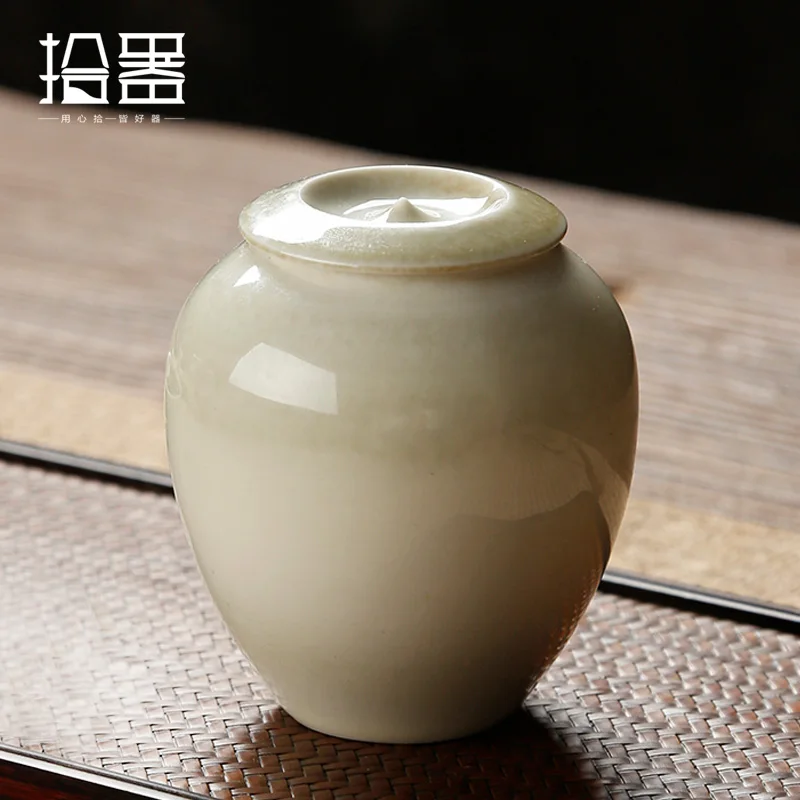 

Grass and gray glaze ceramic tea pot mini small pot tea storage storage tea warehouse Pu'er tea box sealed household packaging