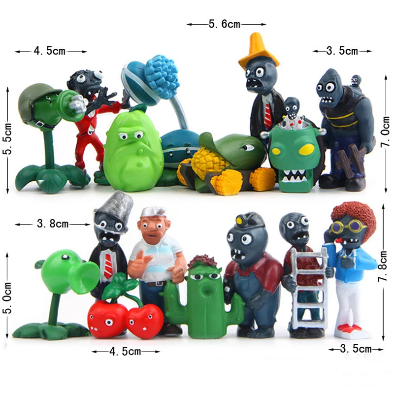 16Pcs/Set Plants vs Zombies PVZ  Figures Toys PVC Cherry Bomb Cactus Collection Figures Toys Zombies Figure Collection Model Toy