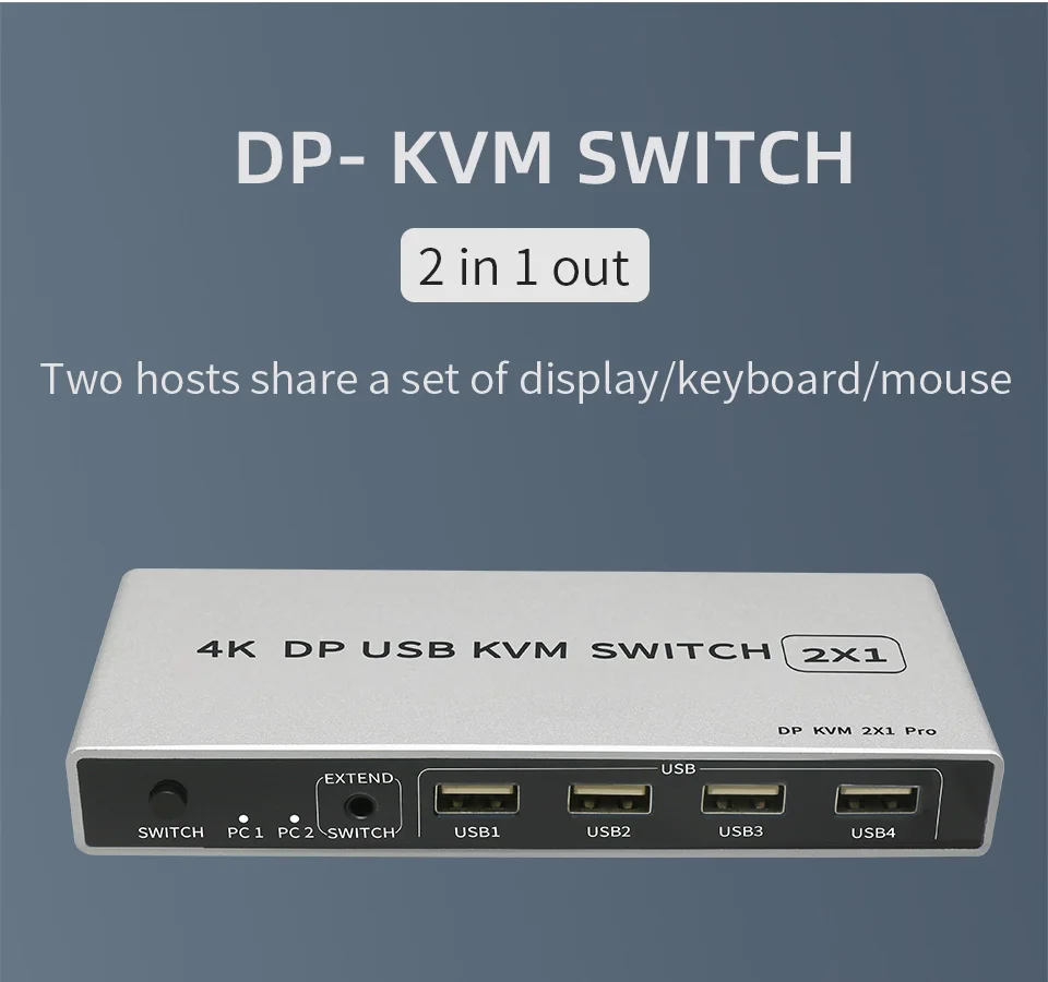 Switch KVM Displayport a doppia porta 8K @ 60Hz USB Displayport KVM DP Switcher 4KX2K/60Hz Displayport 2 in 1 out KVM USB