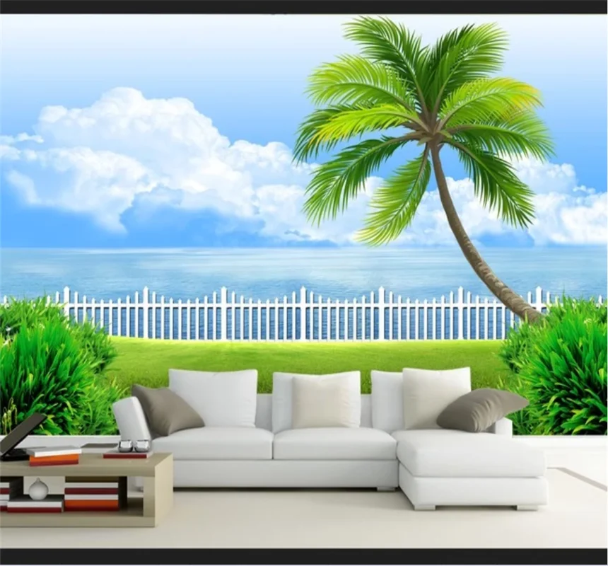 

Xuesu Hd landscape coconut tree sea wallpaper professional custom mural 8D waterproof wall cloth