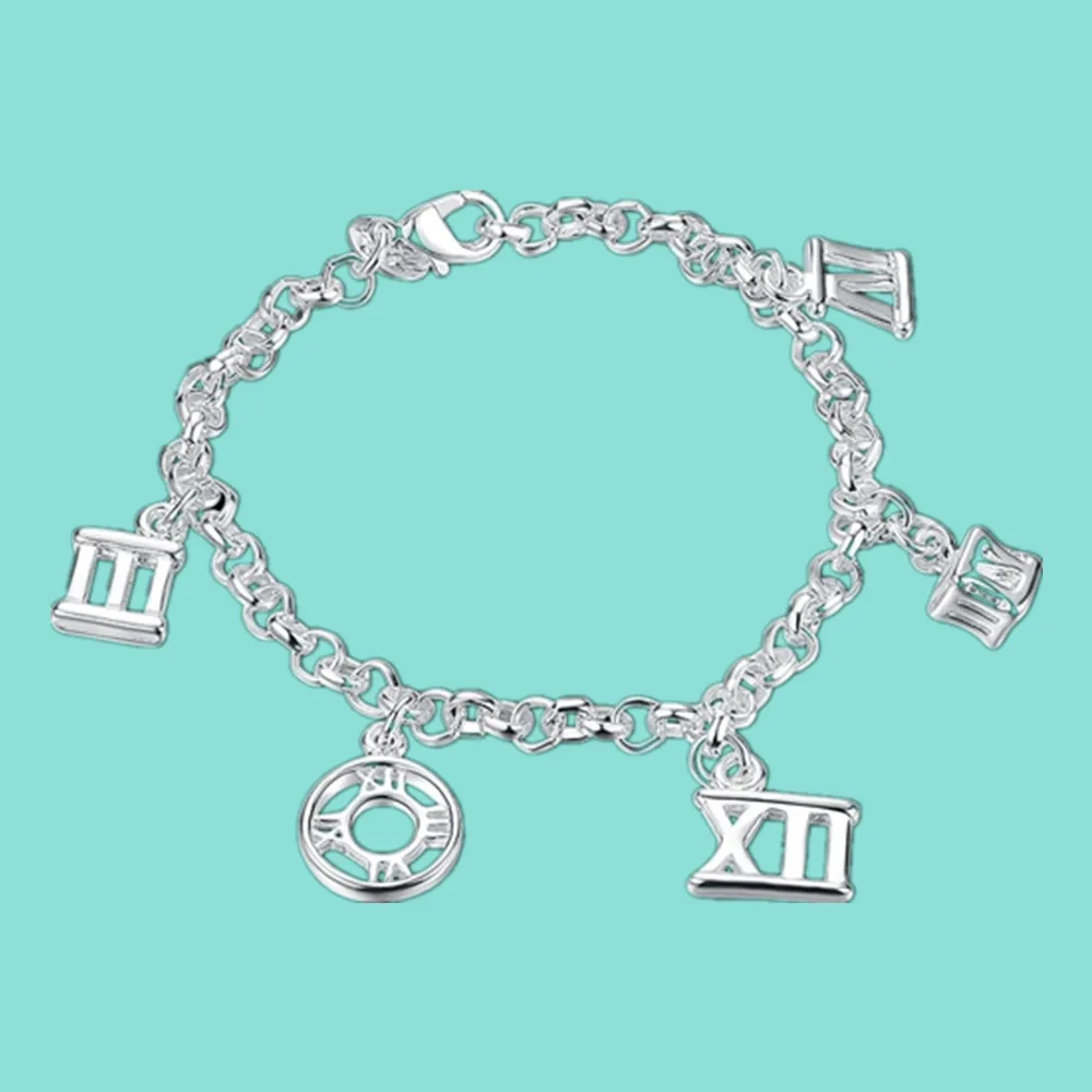 925 Sterling Silver Five Roman Numerals Bracelet For Women Charm Wedding Party Fashion Jewelry Gift