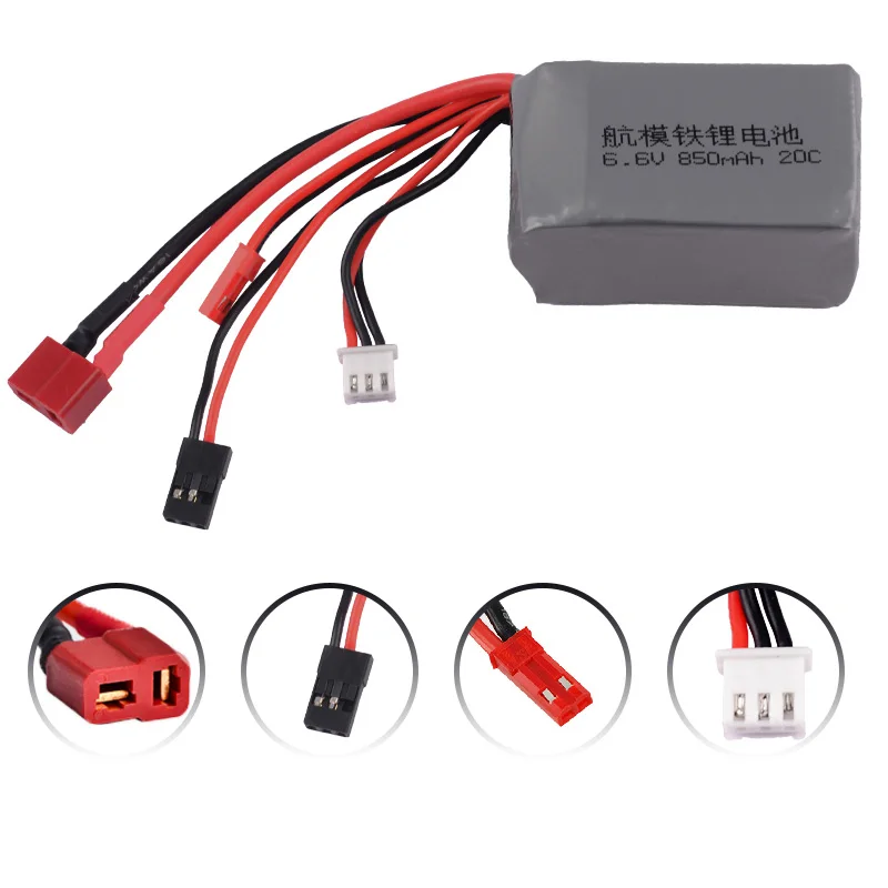 Rc 수신기 배터리, 2S 6.6V 850mAh 20C T XT60 JST 후타바 플러그 커넥터, 리튬 철 리포 배터리, RC 드론 보트 카용