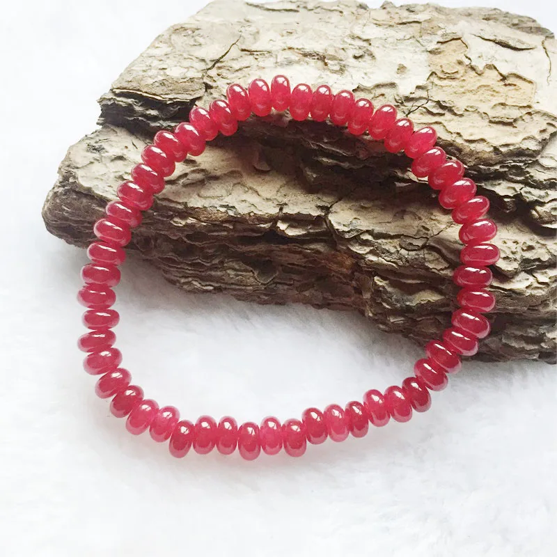 4*6MM Oval Oblate Red Ruby Jade Bracelet For Women Men Natural Stone Beads Relief School Student Friend Jewelry Gift