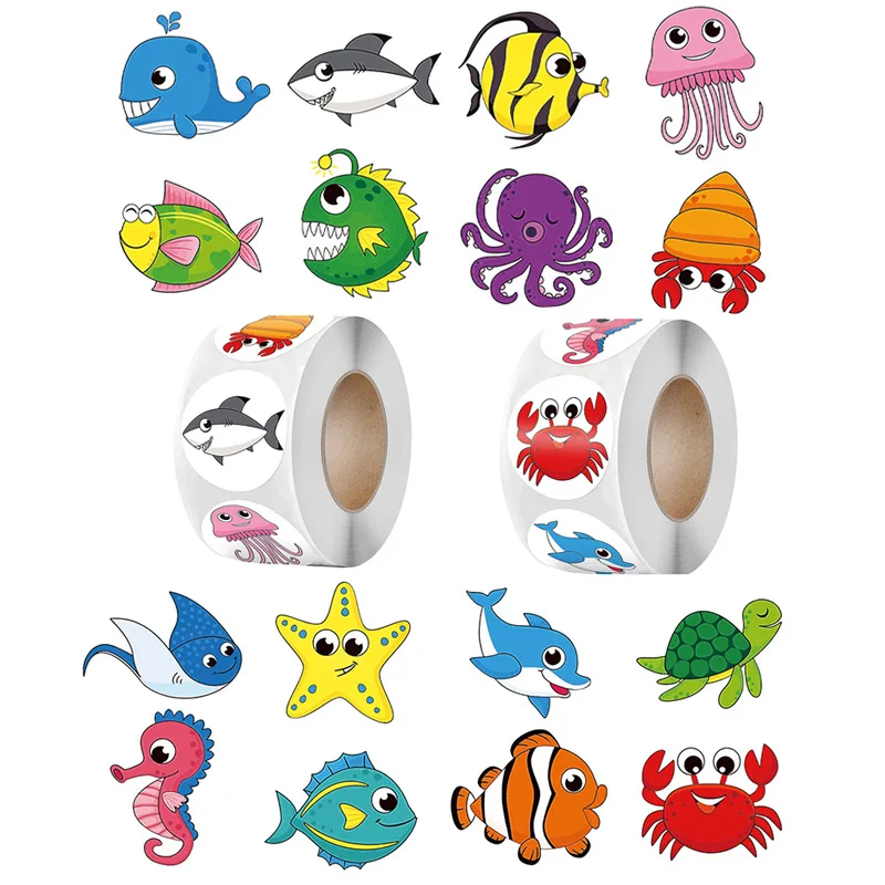 16 Styles Cartoon Marine Animals Reward Sticker Personalised Teacher Stickers for Kids Children's Toy Encouragement Labels Decor