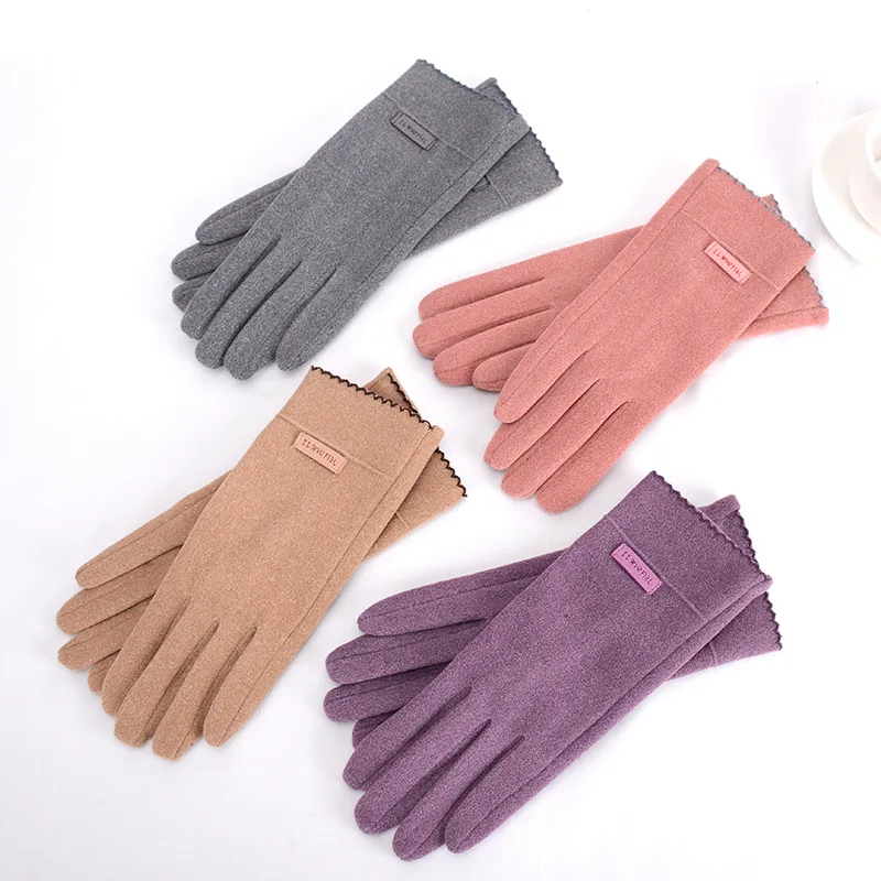 Autumn Winter Solid Not Bloated Women Keep Warm Touch Screen Thin Fleece Simple Gloves Outdoor Windproof Cycling Drive Mittens
