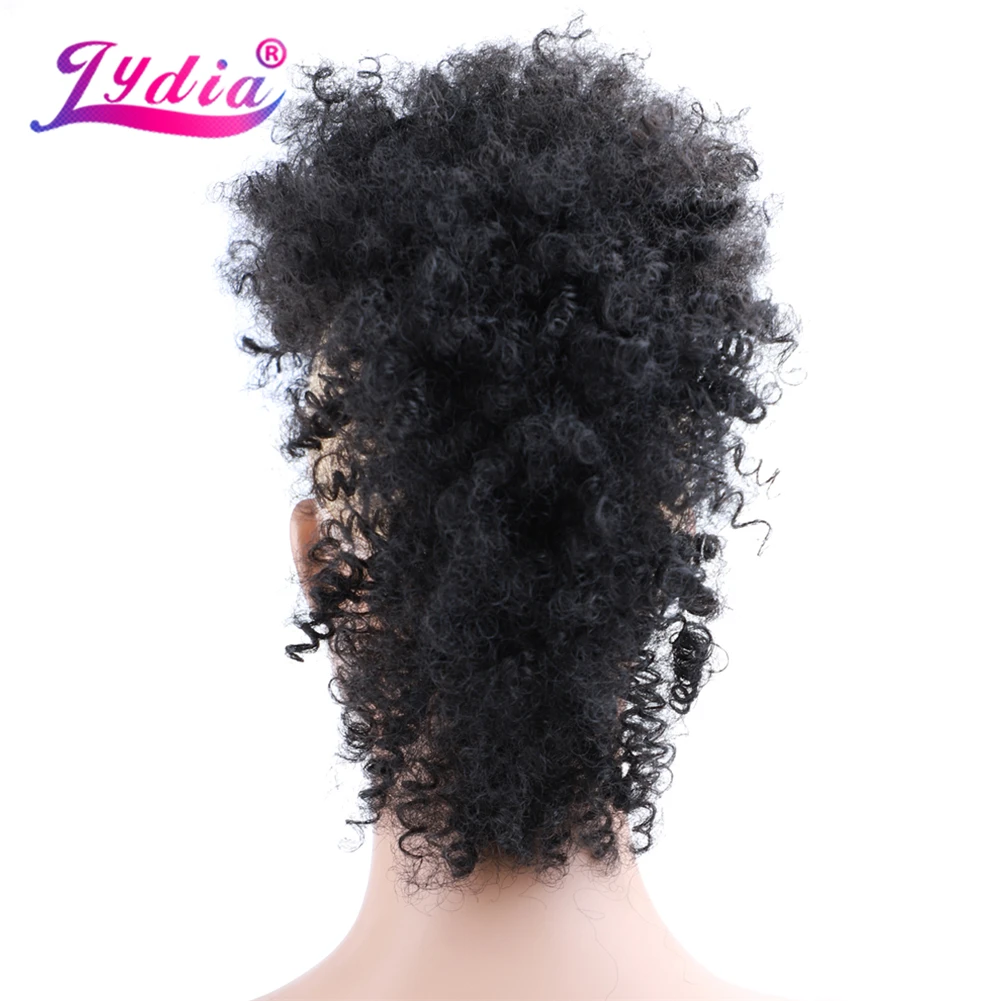 Lydia Synthetic High Puff Afro Short Kinky Curly Middle-Part Wig Clips in Hair Extension African American 90g/PCS Hairpiece