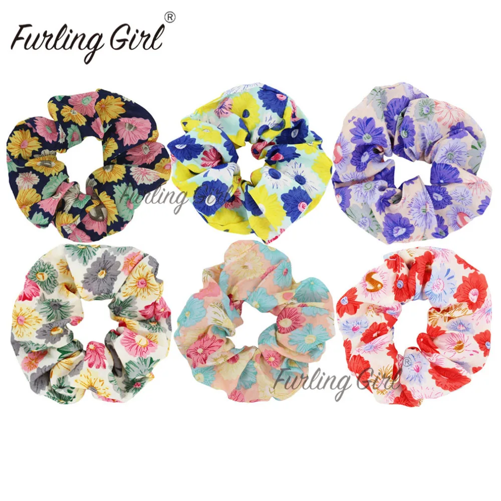 

Furling Girl 1PC Daisy Flower Chiffon Fabric Hair Scrunchies Pelo Floral Ponytail Holder Hair ties Gum Elastic Hair Bands