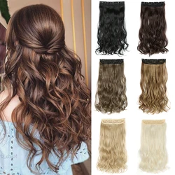 5 Clips On Wavy Hairstyles Synthetic Hair Extensions 22 Inch Ombre Black Brown Clip In Fake Hairpieces For Women Hair