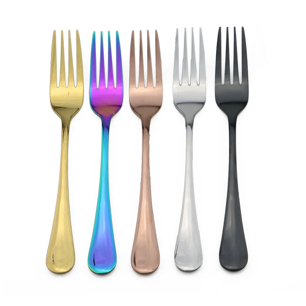 Korean 304 Dessert Salad Fork Black Dinner Furit Fork Colorful Rainbow Dinnerware Long Handle Tableware Fruit Forks Cutlery