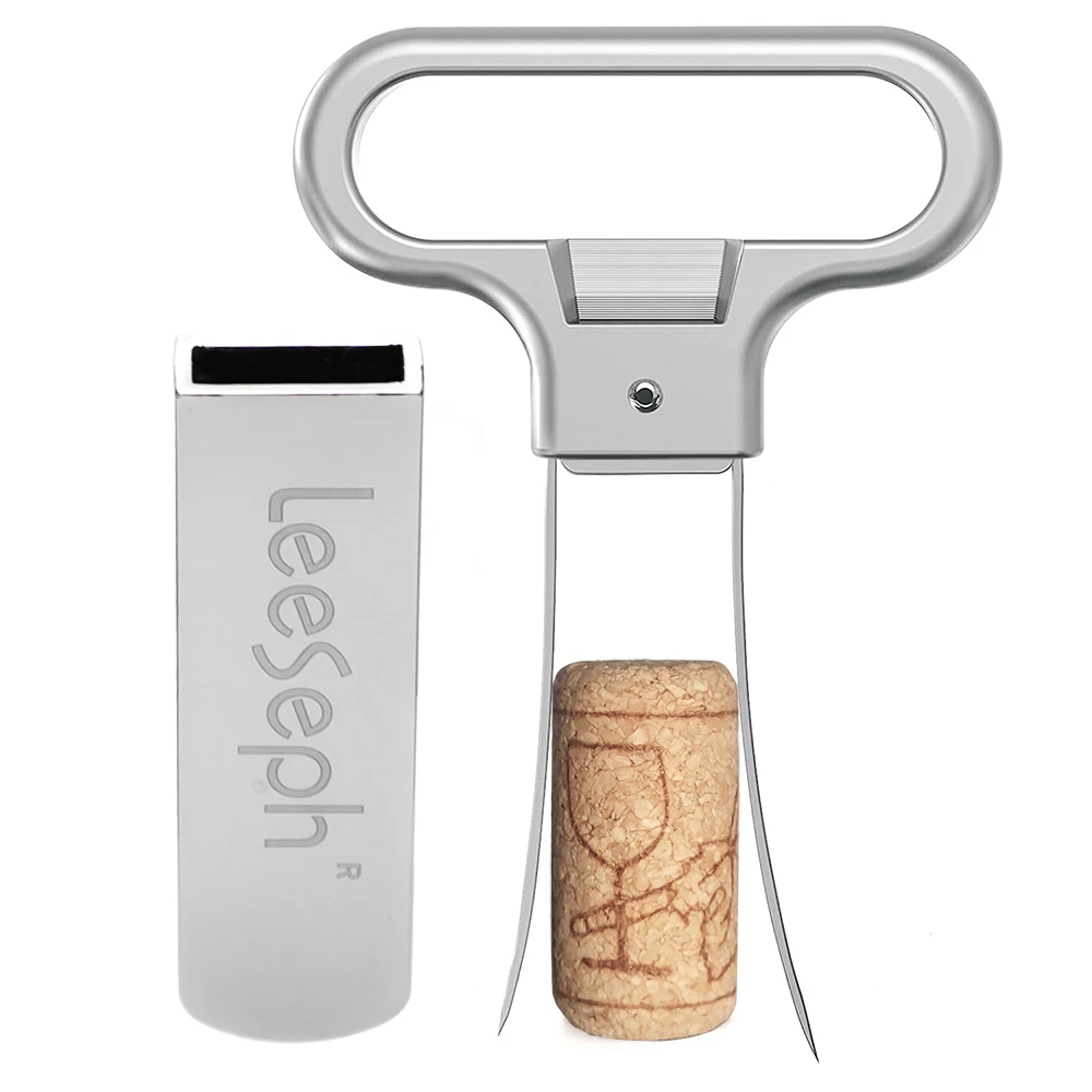 Wine Opener - Two-Prong Cork Puller & Corker with Sleek Case - Durable Stainless Steel Bottle Opener & Beer Opener, Great Gift