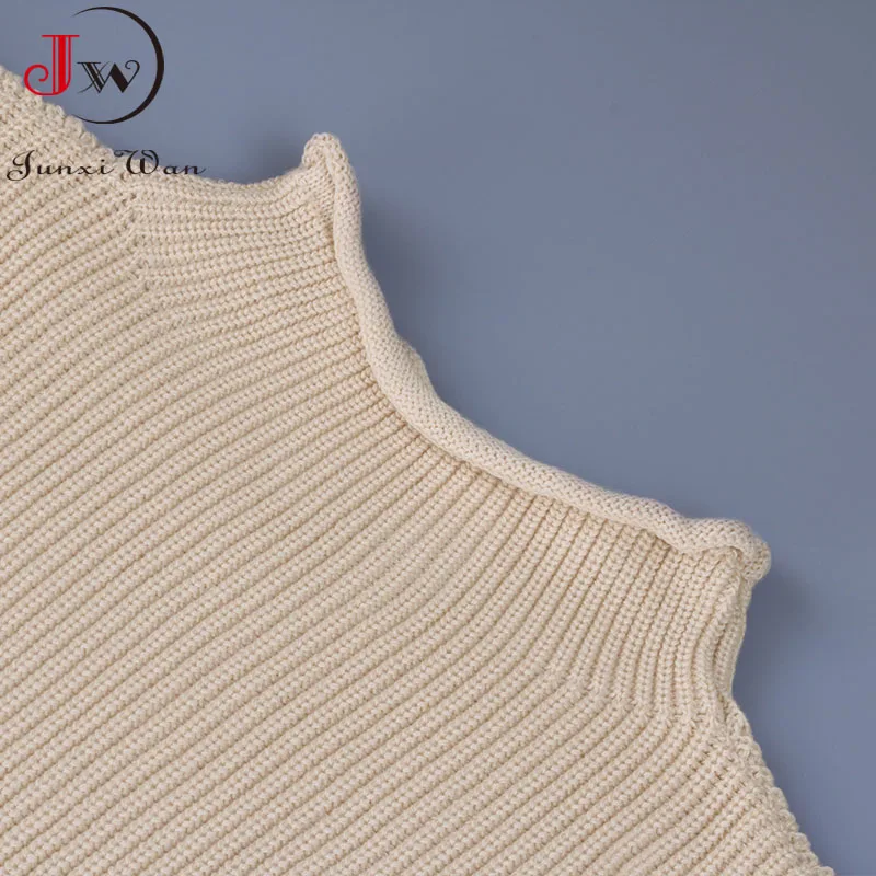 Women Fashion Solid Cropped Knitted Sweater Vest Turtleneck Sleeveless Pullover Solid Chic Tops Jumper