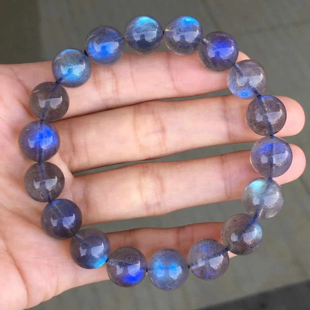 Natural Blue Light Labradorite Round Beads Bracelet 11.5mm Blue Labradorite Women Men Grey Moonstone AAAAAAA