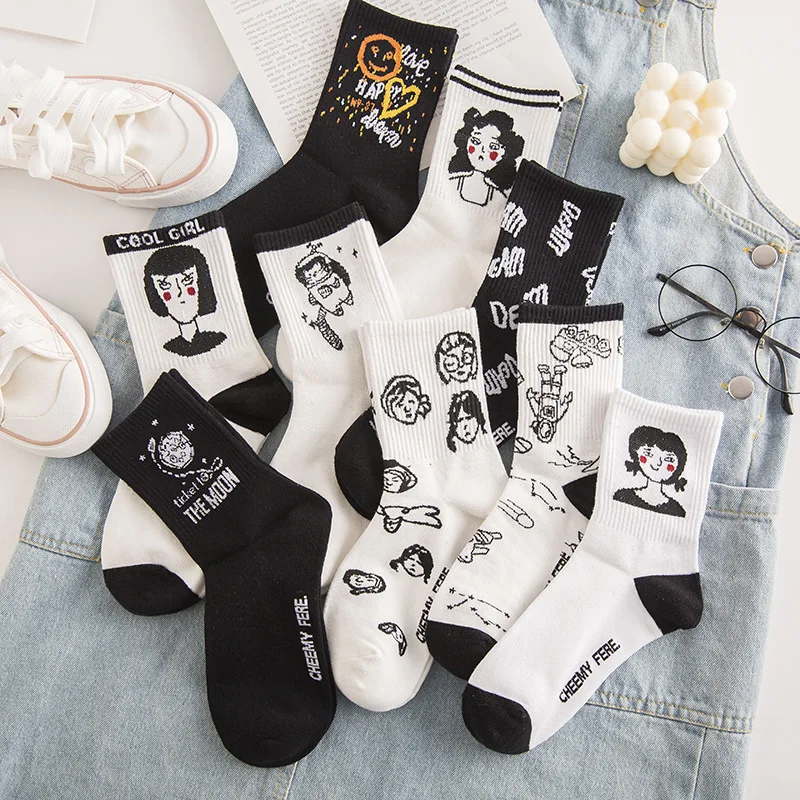 Calcetines largos de algodón con estampado de grafiti para mujer, medias creativas de estilo Harajuku con personajes de Avatar