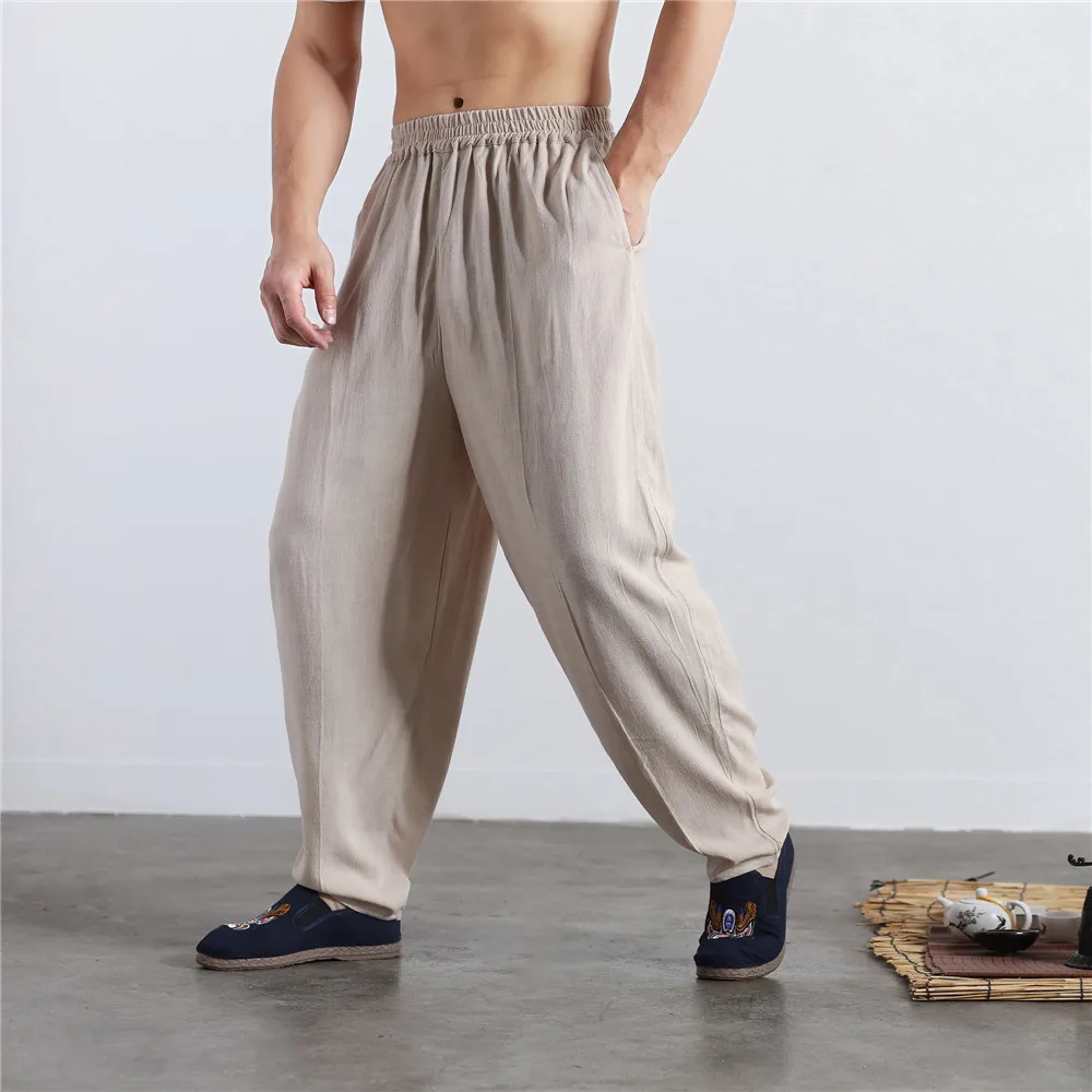 Men Sweatpants Cotton Linen Loose Wide Leg Harem Bloomers Yoga Pant Male Running Jogger Fitness casual Pant Trouser Activewear