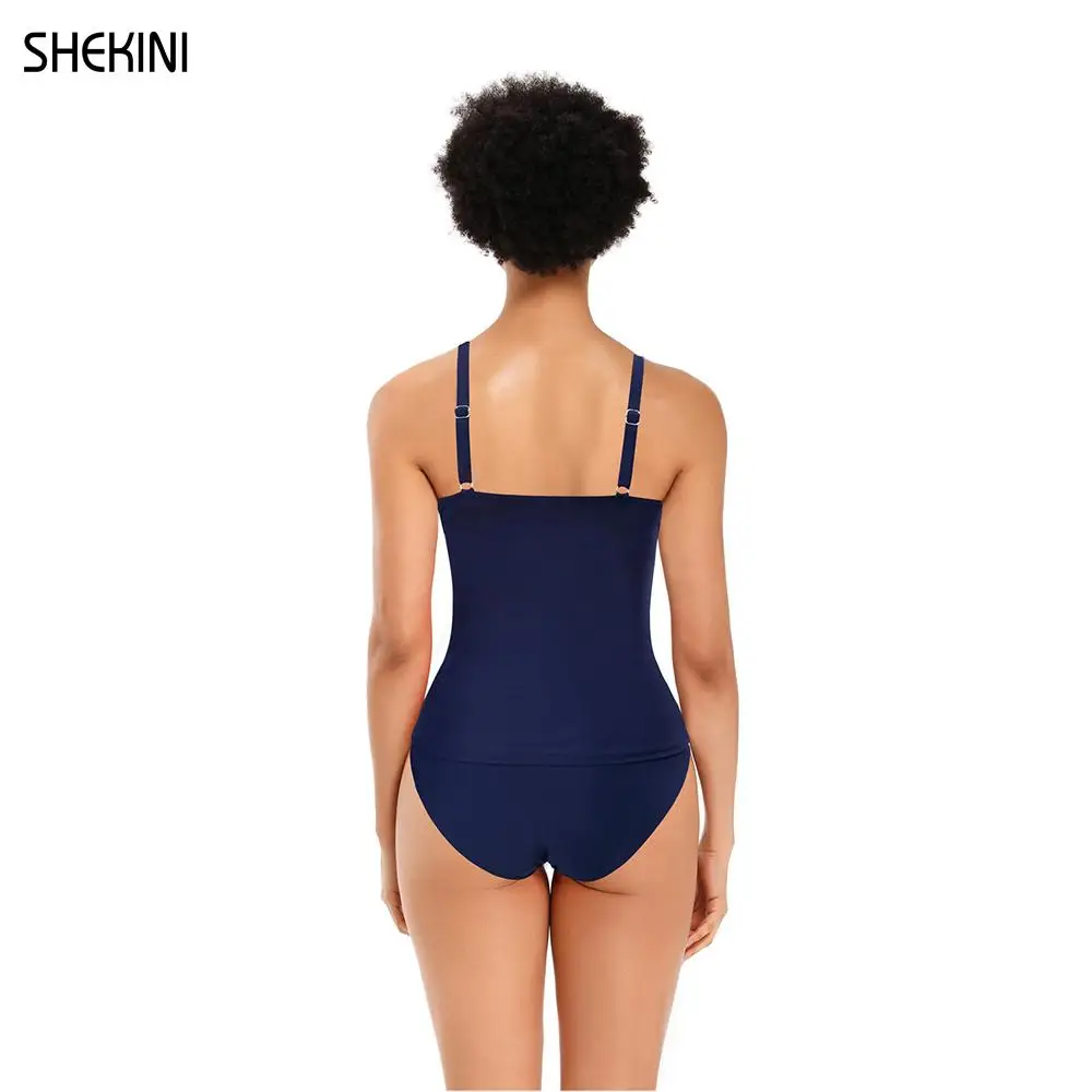 SHEKINI Women's Retro Print Twisted Front Tankini Set Tummy Control Two Piece Swimsuits Ruched Bathing Suits Cute Beach Swimwear