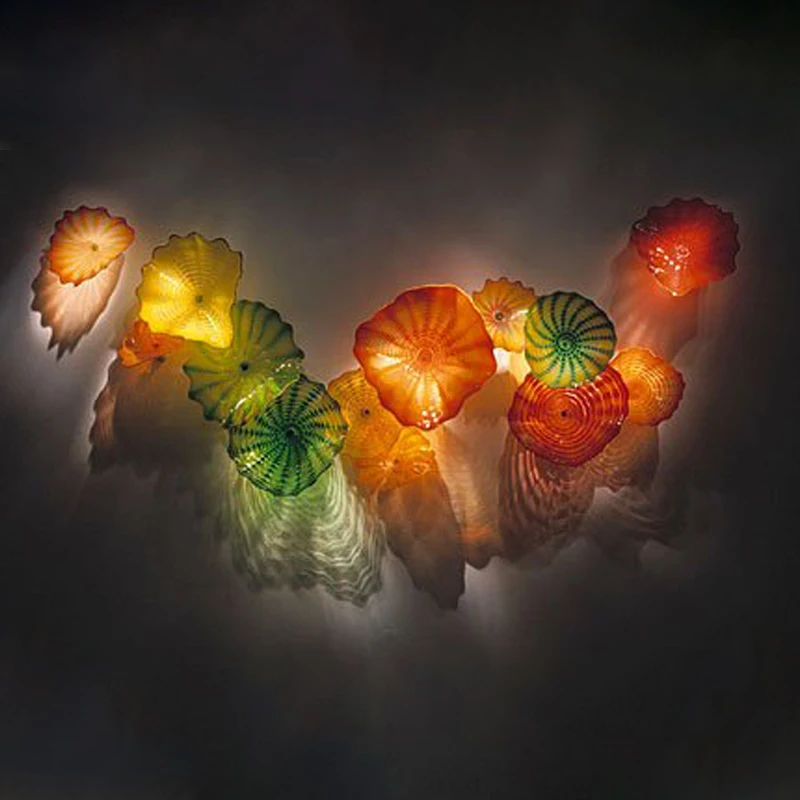 

Hand Blown Murano Glass Plates for Wall Decor Orange Yellow Green Murano Flower Wall Sconce Lamps for Living Room