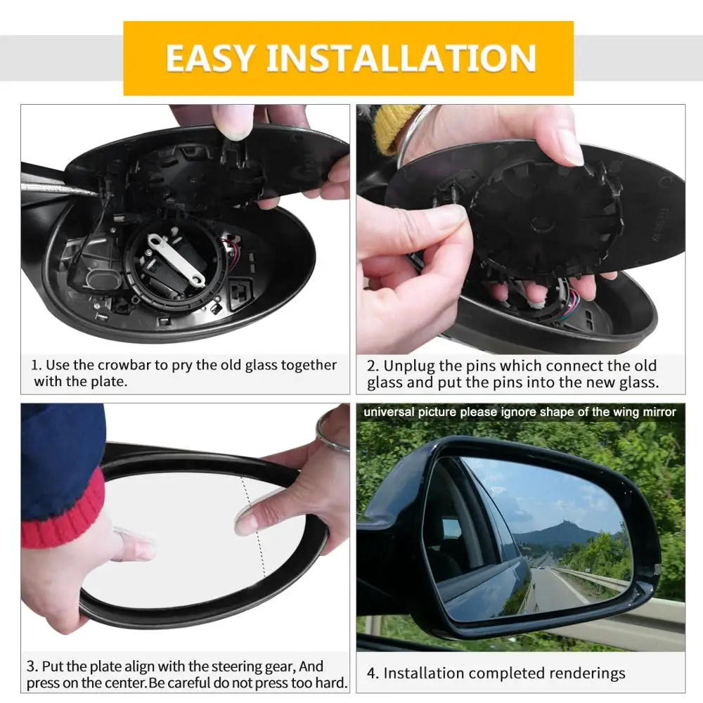 X Autohaux Mirror Glass Heated With Backing Plate Side Rear View Mirror Glass For 2007-2013 Volvo C30 C70 S40 S60