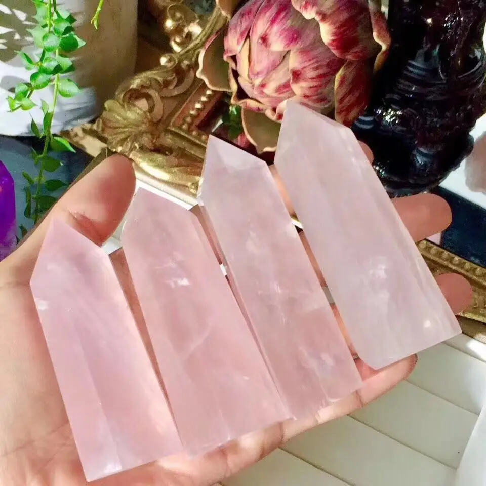 Varita de cuarzo rosa de cristal Natural, varita de piedra orgánica Mineral curativa, Roca, decoración del hogar, Geoda, amatista, rosa, 4-9cm